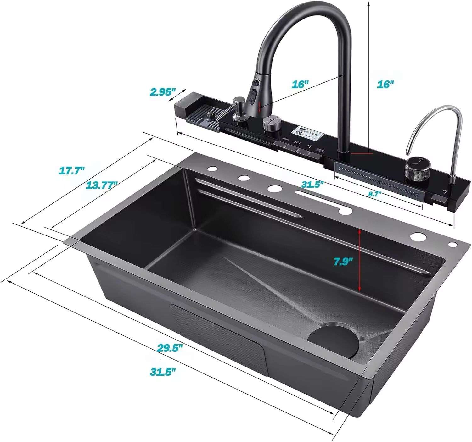RAMONI Premium Stainless Steel Waterfall Piano Kitchen Sink